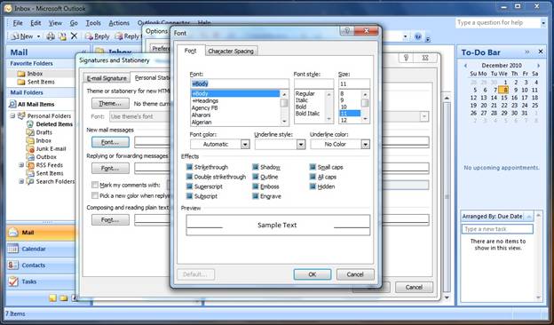 mail formatting in outlook